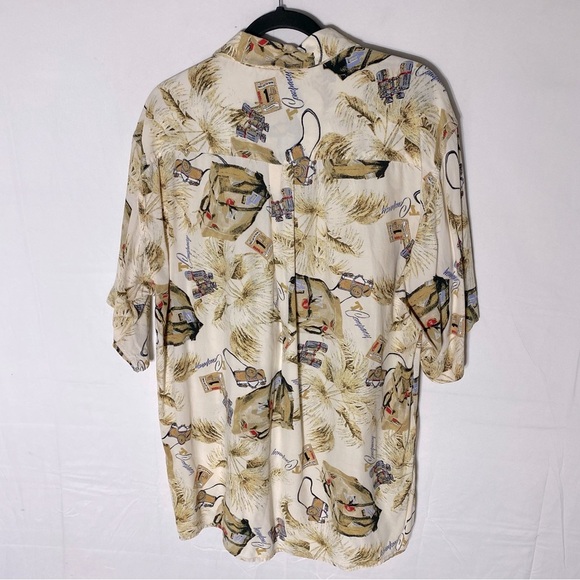 Vintage Reel Monde New Line Tan Cream Tourist Print Short Sleeve Casual Top XL - Picture 13 of 14